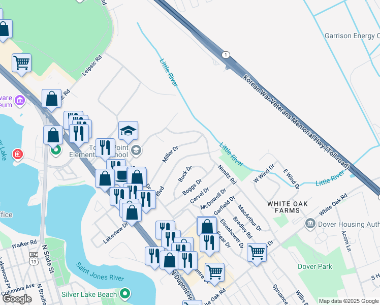 map of restaurants, bars, coffee shops, grocery stores, and more near 871 Townsend Boulevard in Dover