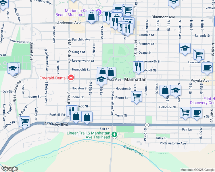 map of restaurants, bars, coffee shops, grocery stores, and more near 1314 Houston Street in Manhattan