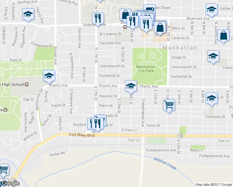 map of restaurants, bars, coffee shops, grocery stores, and more near 1504 Houston Street in Manhattan