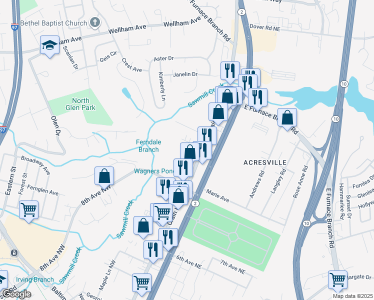 map of restaurants, bars, coffee shops, grocery stores, and more near 101 Independence Avenue Southeast in Washington