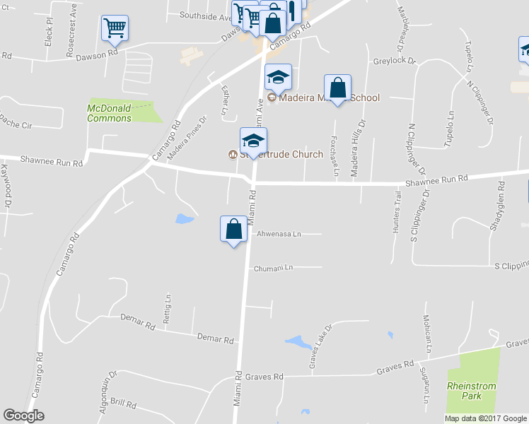 map of restaurants, bars, coffee shops, grocery stores, and more near 6340 Miami Road in Cincinnati