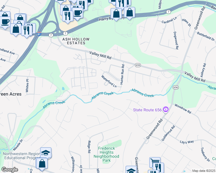 map of restaurants, bars, coffee shops, grocery stores, and more near 111 Willowbrook Court in Winchester