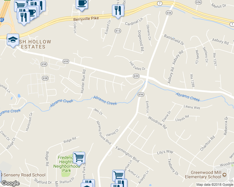 map of restaurants, bars, coffee shops, grocery stores, and more near 115 Cloverdale Ct in Winchester
