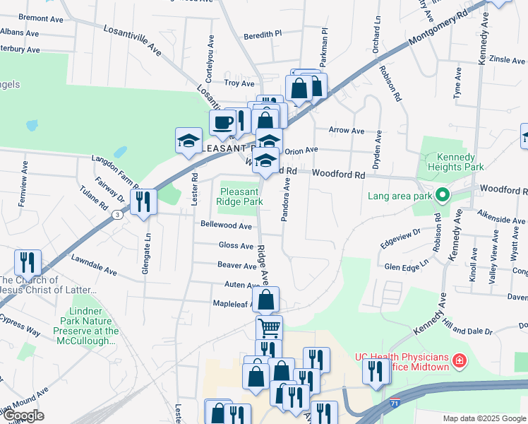 map of restaurants, bars, coffee shops, grocery stores, and more near in Cincinnati
