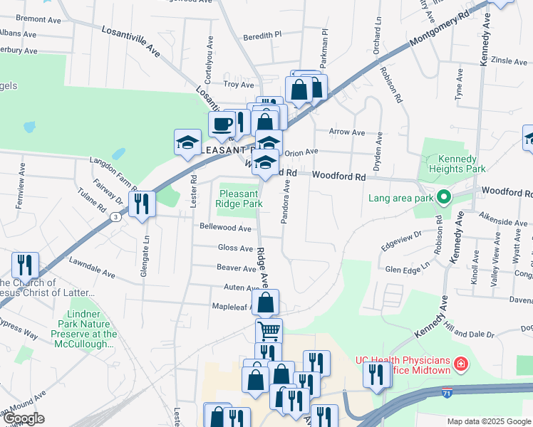 map of restaurants, bars, coffee shops, grocery stores, and more near in Cincinnati