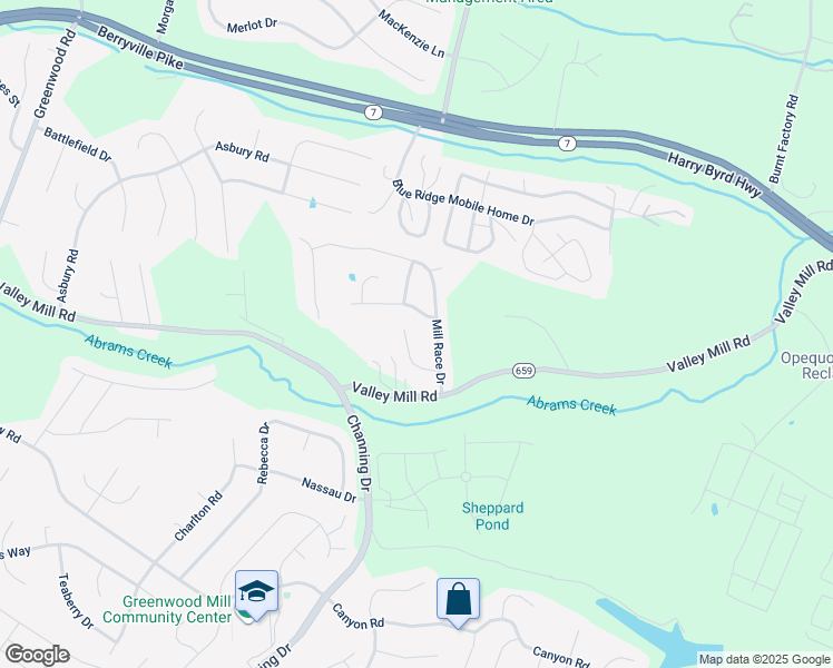 map of restaurants, bars, coffee shops, grocery stores, and more near 114 Mill Stone Cir in Winchester