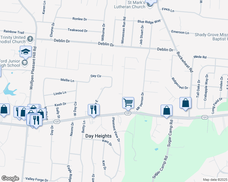 map of restaurants, bars, coffee shops, grocery stores, and more near 5705 Cromley Drive in Milford