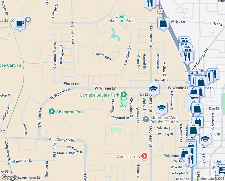 map of restaurants, bars, coffee shops, grocery stores, and more near 1220 Cabrolet Drive in Carson City