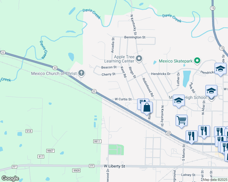 map of restaurants, bars, coffee shops, grocery stores, and more near 1801 West Monroe in Mexico