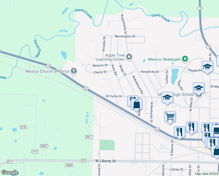 map of restaurants, bars, coffee shops, grocery stores, and more near 1801 West Monroe Street in Mexico