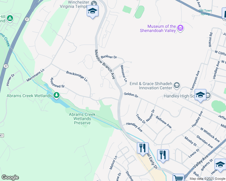 map of restaurants, bars, coffee shops, grocery stores, and more near 1421 Magruder Court in Winchester