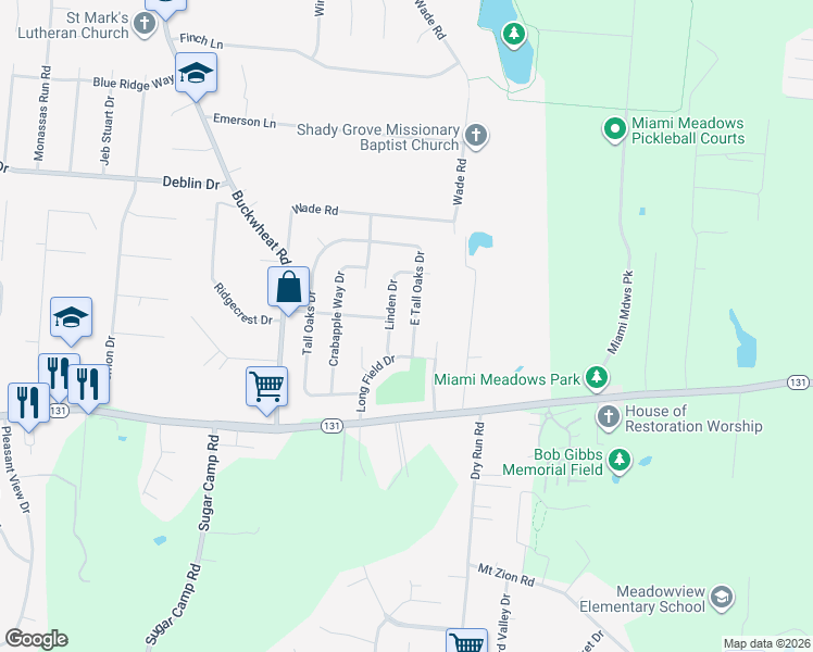 map of restaurants, bars, coffee shops, grocery stores, and more near 5713 East Tall Oaks Drive in Milford