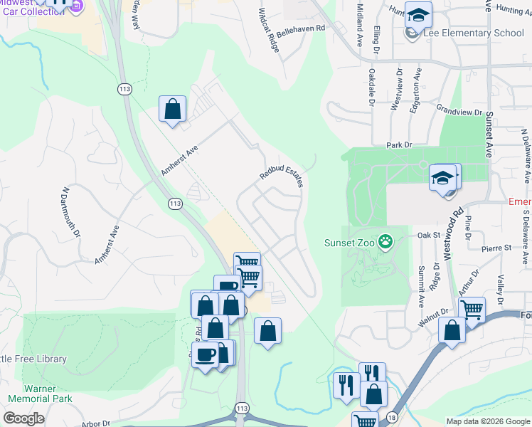 map of restaurants, bars, coffee shops, grocery stores, and more near 210 Redbud Estates in Manhattan