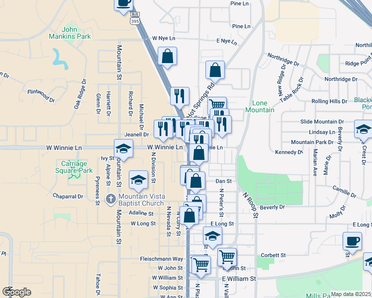 map of restaurants, bars, coffee shops, grocery stores, and more near 1980 North Carson Street in Carson City