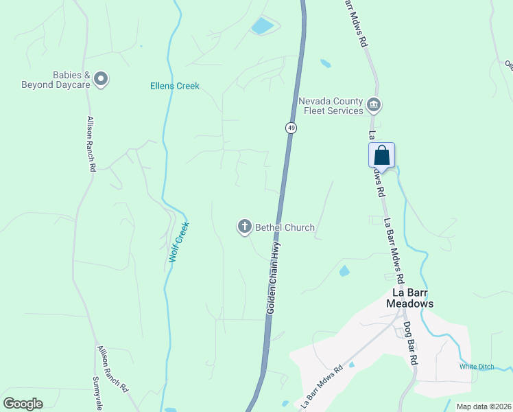 map of restaurants, bars, coffee shops, grocery stores, and more near 12984 California 49 in Grass Valley