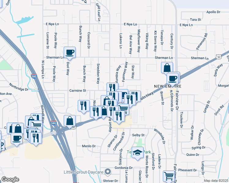 map of restaurants, bars, coffee shops, grocery stores, and more near in Carson City