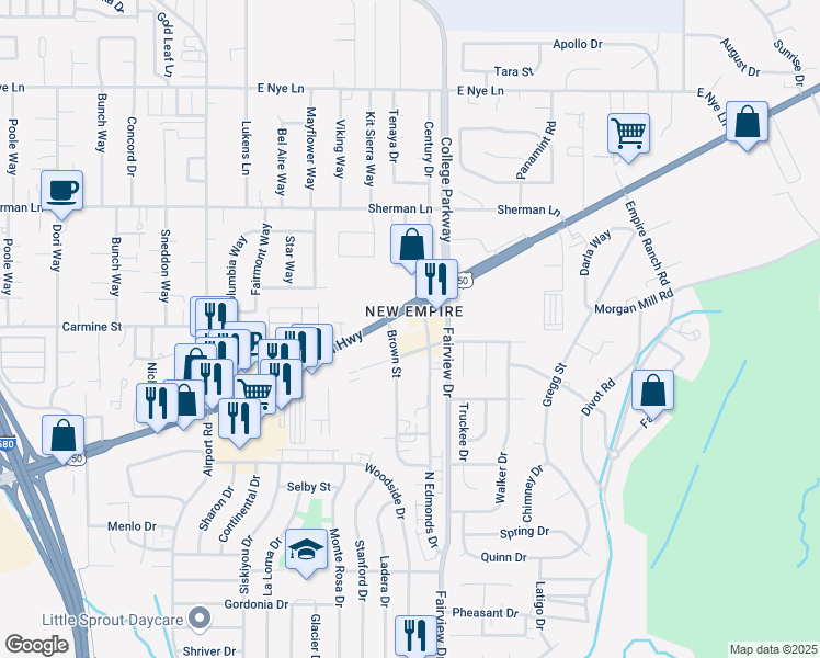 map of restaurants, bars, coffee shops, grocery stores, and more near 1920 South Edmonds Drive in Carson City
