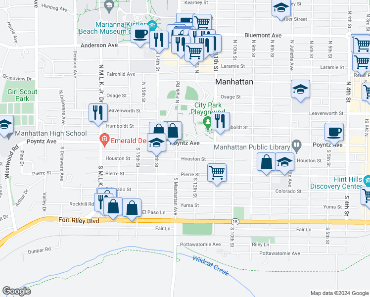 map of restaurants, bars, coffee shops, grocery stores, and more near 1218 Houston Street in Manhattan