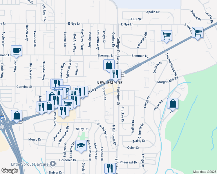 map of restaurants, bars, coffee shops, grocery stores, and more near 1920 South Edmonds Drive in Carson City