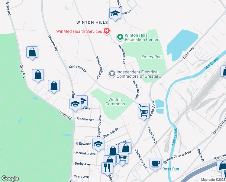 map of restaurants, bars, coffee shops, grocery stores, and more near 585 Kings Run Drive in Cincinnati