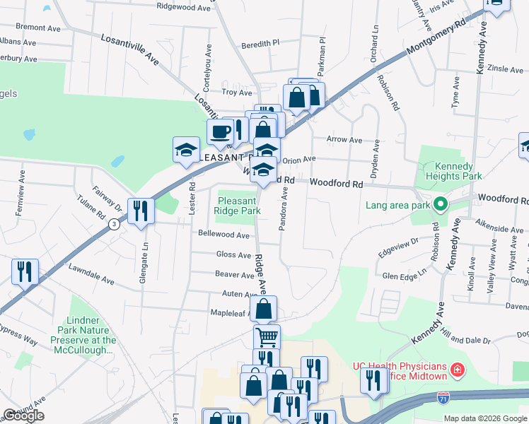 map of restaurants, bars, coffee shops, grocery stores, and more near in Cincinnati