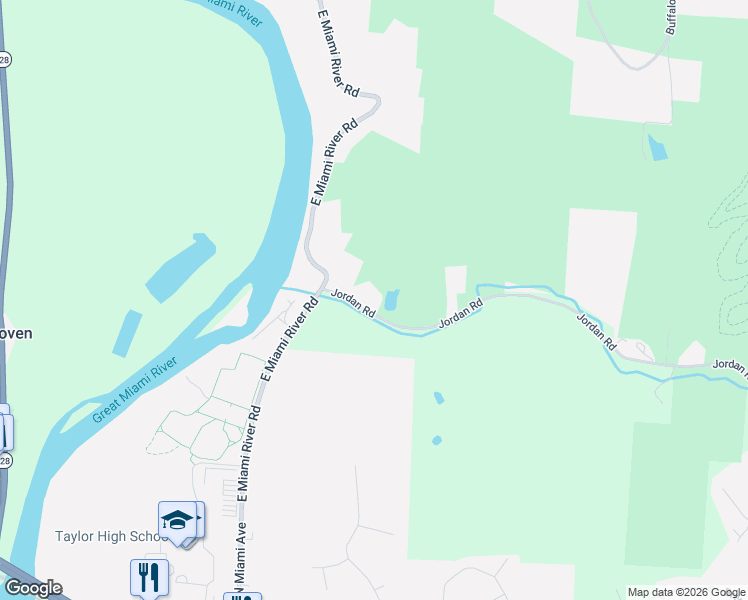 map of restaurants, bars, coffee shops, grocery stores, and more near 9166 Jordan Road in Cleves