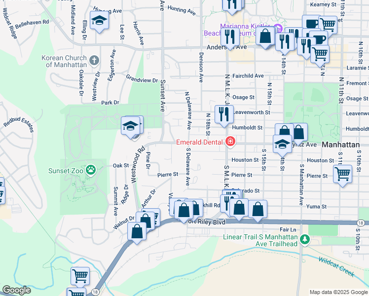 map of restaurants, bars, coffee shops, grocery stores, and more near 100 South Delaware Avenue in Manhattan