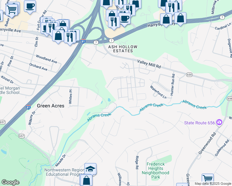 map of restaurants, bars, coffee shops, grocery stores, and more near 112 Seabreeze Lane in Winchester