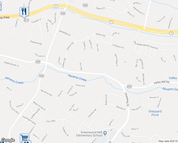 map of restaurants, bars, coffee shops, grocery stores, and more near 861 Valley Mill Road in Winchester