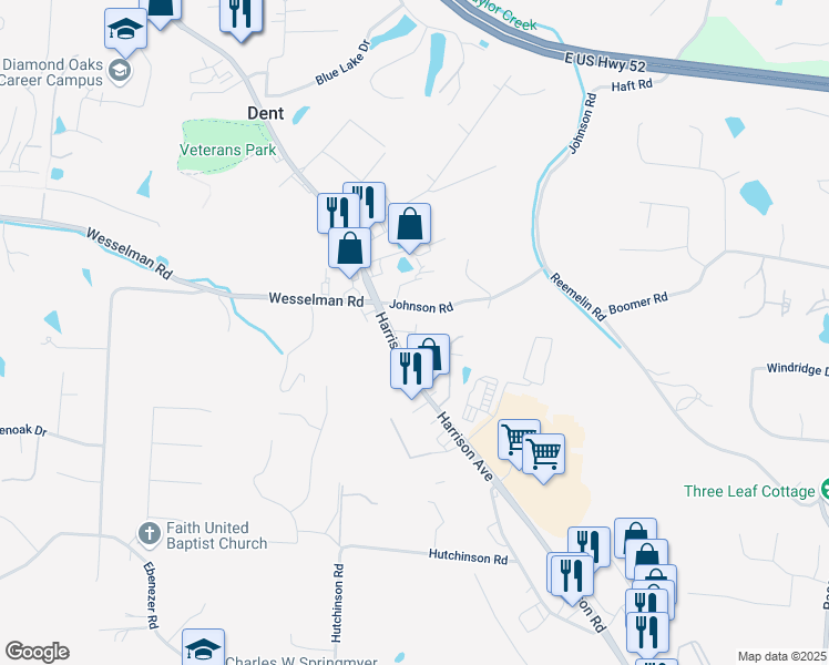 map of restaurants, bars, coffee shops, grocery stores, and more near 6074 Johnson Road in Cincinnati