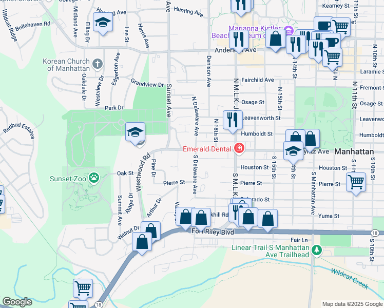 map of restaurants, bars, coffee shops, grocery stores, and more near 100 South Delaware Avenue in Manhattan