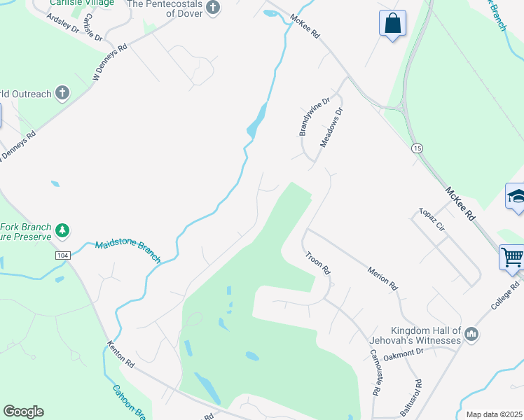 map of restaurants, bars, coffee shops, grocery stores, and more near 282 Pine Valley Road in Dover