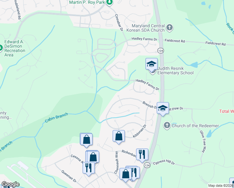 map of restaurants, bars, coffee shops, grocery stores, and more near 19606 Kilcreggan Way in Gaithersburg