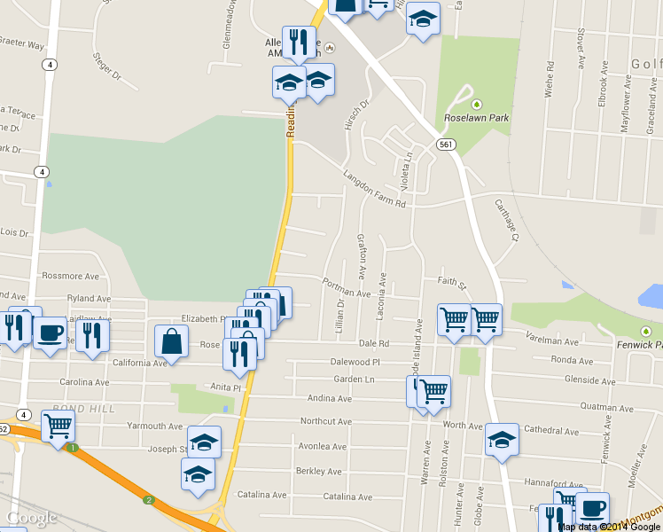 map of restaurants, bars, coffee shops, grocery stores, and more near 5225 Newfield Avenue in Cincinnati