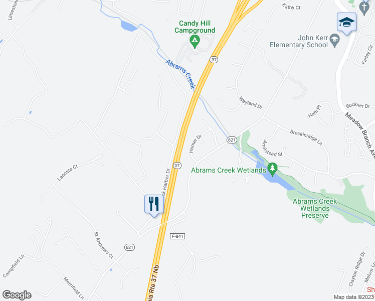 map of restaurants, bars, coffee shops, grocery stores, and more near 107 Homer Drive in Winchester