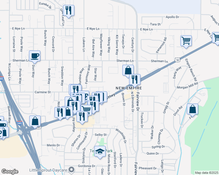 map of restaurants, bars, coffee shops, grocery stores, and more near 3459 Champion Street in Carson City