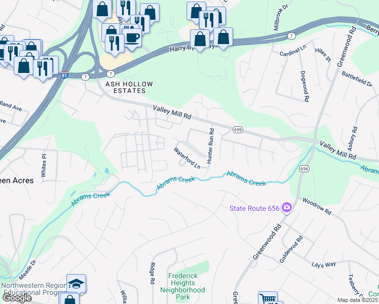 map of restaurants, bars, coffee shops, grocery stores, and more near 137 Little River Drive in Winchester