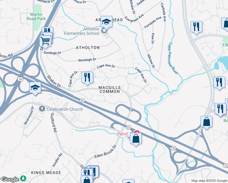 map of restaurants, bars, coffee shops, grocery stores, and more near 10097 Shaker Drive in Columbia
