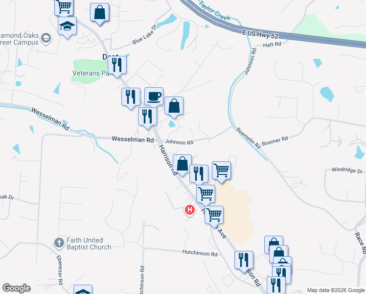 map of restaurants, bars, coffee shops, grocery stores, and more near 6074 Johnson Road in Cincinnati