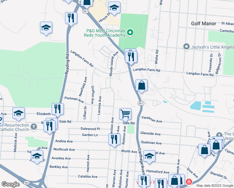 map of restaurants, bars, coffee shops, grocery stores, and more near 5810 Destiny Court in Cincinnati
