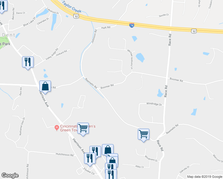 map of restaurants, bars, coffee shops, grocery stores, and more near 5729 Boomer Road in Cincinnati