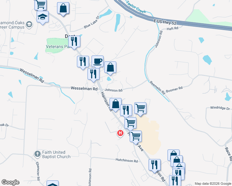 map of restaurants, bars, coffee shops, grocery stores, and more near 6074 Johnson Road in Cincinnati