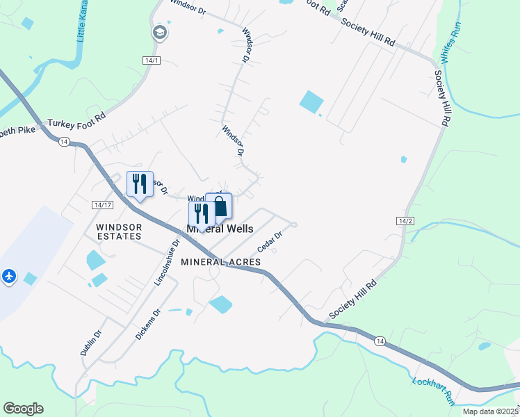 map of restaurants, bars, coffee shops, grocery stores, and more near 2 Maple Drive in Mineral Wells