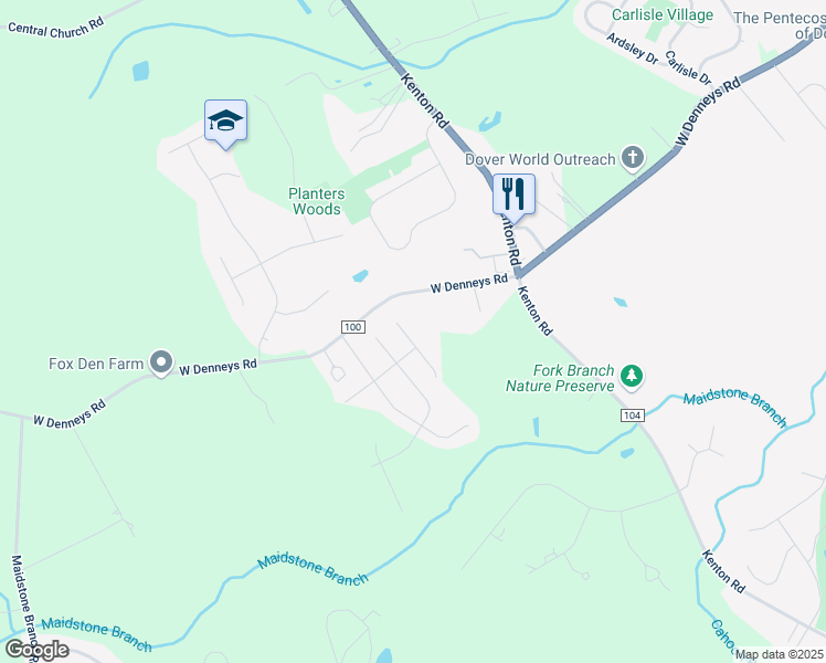 map of restaurants, bars, coffee shops, grocery stores, and more near 32 Pinyon Court in Dover