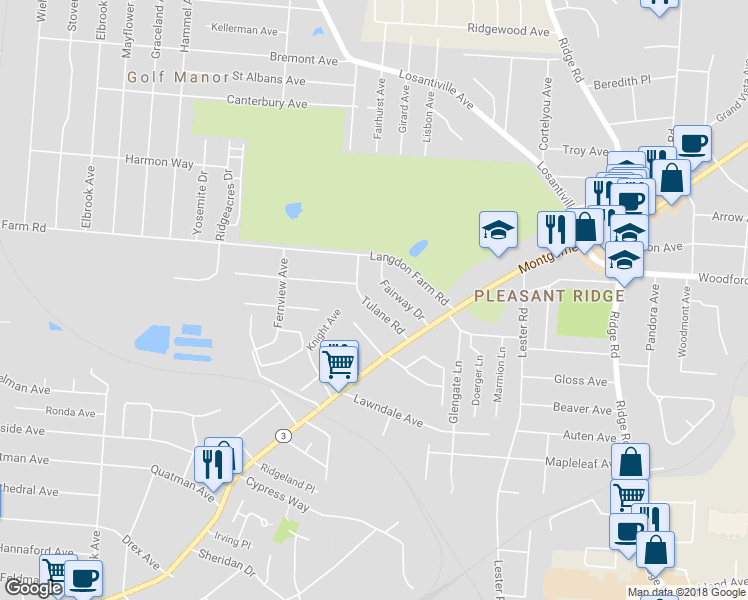 map of restaurants, bars, coffee shops, grocery stores, and more near 6156 Tulane Road in Cincinnati