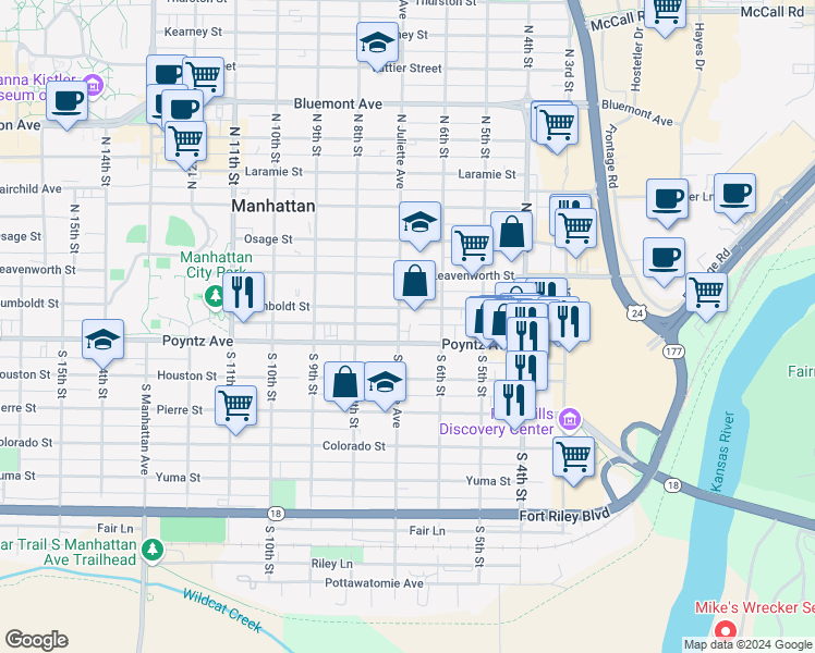 map of restaurants, bars, coffee shops, grocery stores, and more near 113 North Juliette Avenue in Manhattan