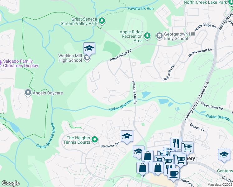 map of restaurants, bars, coffee shops, grocery stores, and more near 10242 Wild Apple Cir in Gaithersburg