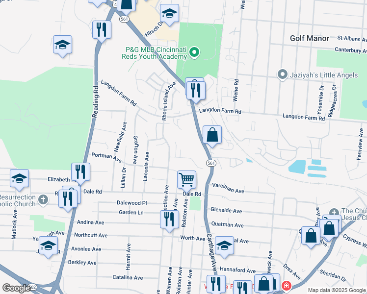 map of restaurants, bars, coffee shops, grocery stores, and more near 5810 Destiny Court in Cincinnati