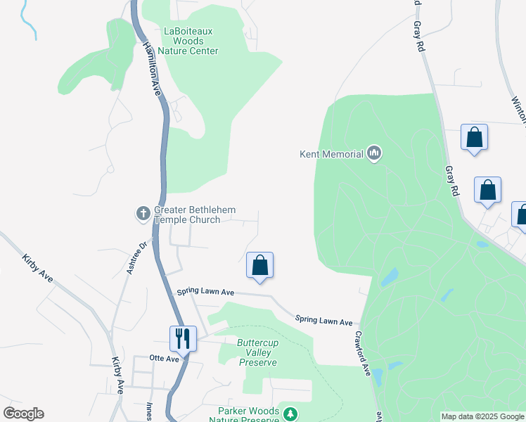 map of restaurants, bars, coffee shops, grocery stores, and more near 4738 Hassman Court in Cincinnati