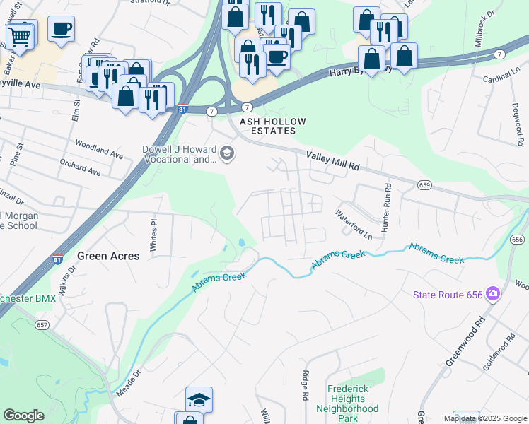 map of restaurants, bars, coffee shops, grocery stores, and more near 120 Scirocco Lane in Winchester